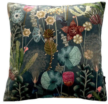 Decorative pillow with floral pattern on a dark background